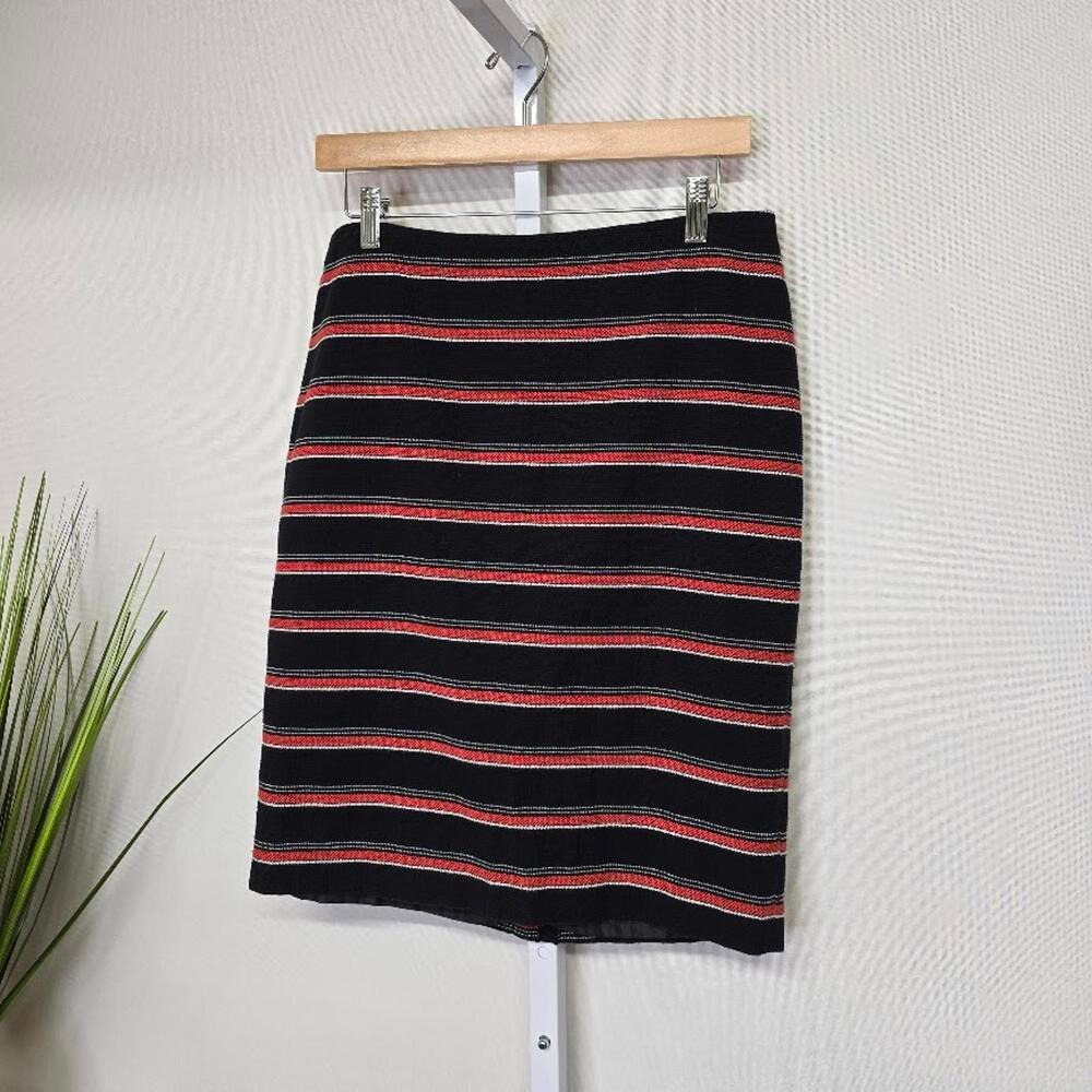 Liz Claiborne Career Size 10 Black Red White‎ Striped Textured Pencil Skirt